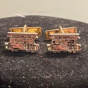 Vintage MCM 1952 mixed metal 3D gold tone whale back trolley car cuff links